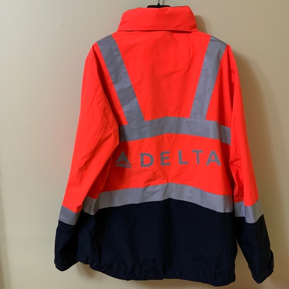Delta Airlines Lands' End Orange Reflective Hi Vis Jacket M Ramp Agent - Picture 10 of 14